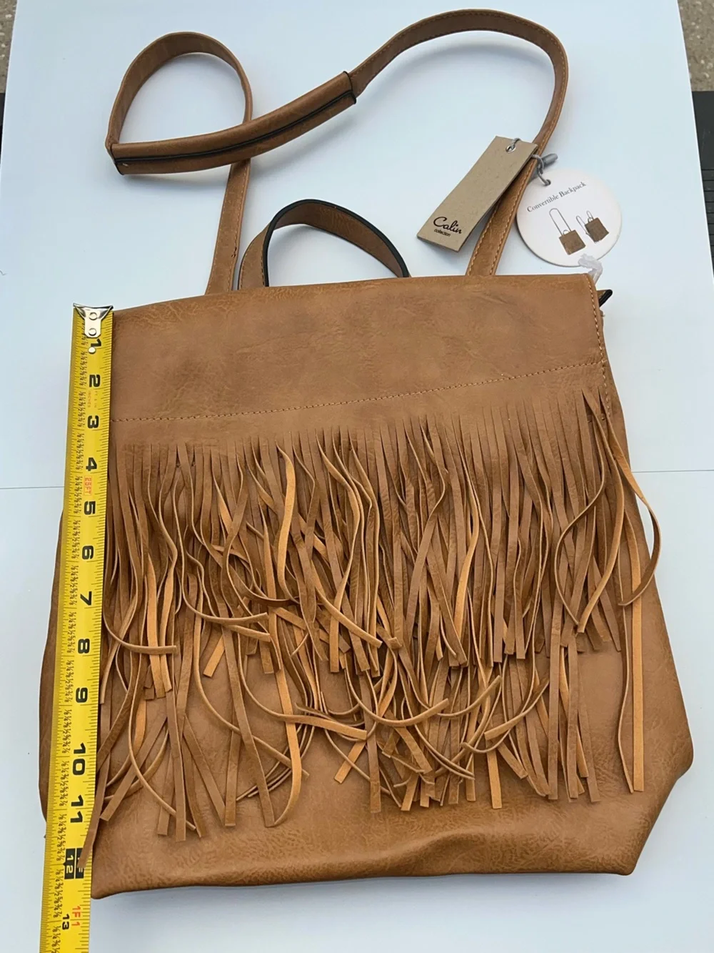 NWT Calin Collection Fringe Convertible Backpack in Camel
